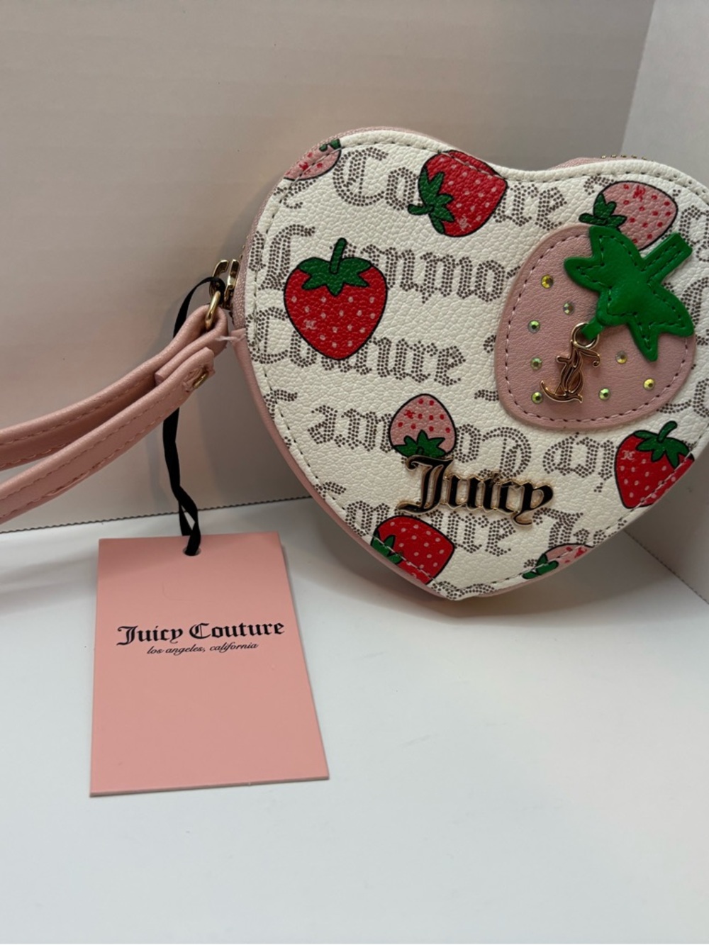 Juicy Couture Heart Strawberry Wristlet  zip around - Pink, Red,
